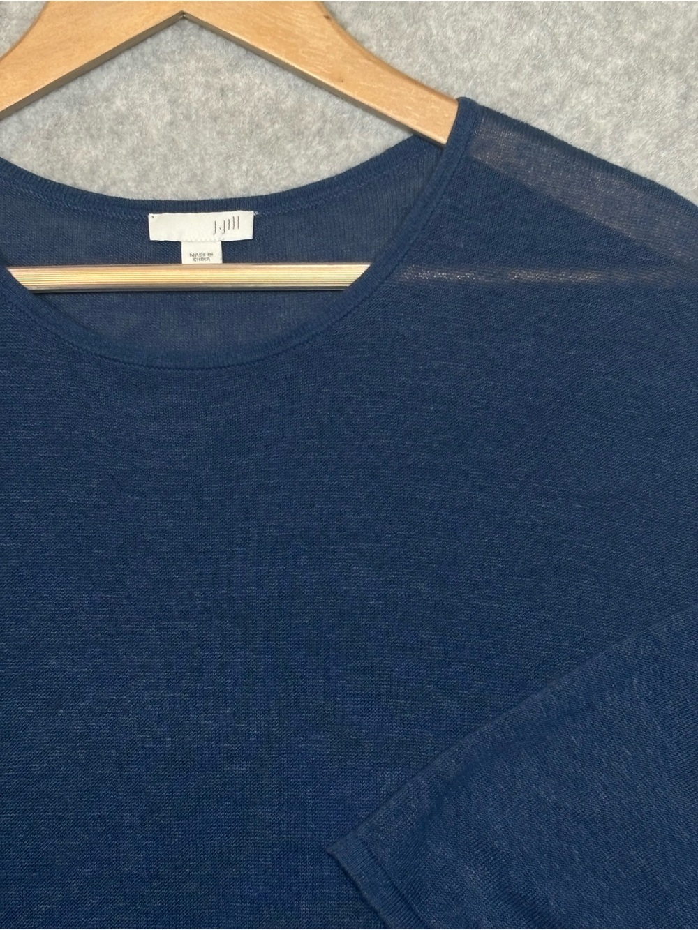 J Jill 3/4 Sleeve Lightweight Knit Linen-Blend Tunic Dress-Blue-Women Size Large